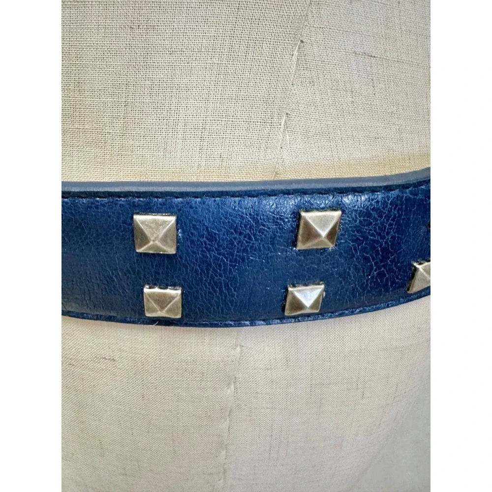 Pyramid‎ Studded Leather Belt Womens Small Navy Blue Silver Pyramid Punk Rock
